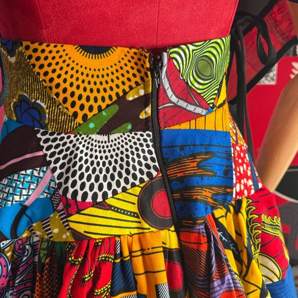 Vintage 90s African Ankara Patchwork Midi Skirt – Handmade, Size Small - Picture 9 of 12